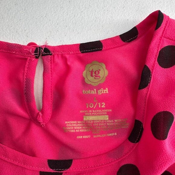 Total Girl Pink Black Polka Dot Dress L 10/12 Kids Girls Sleeveless Keyhole Back - Picture 2 of 7